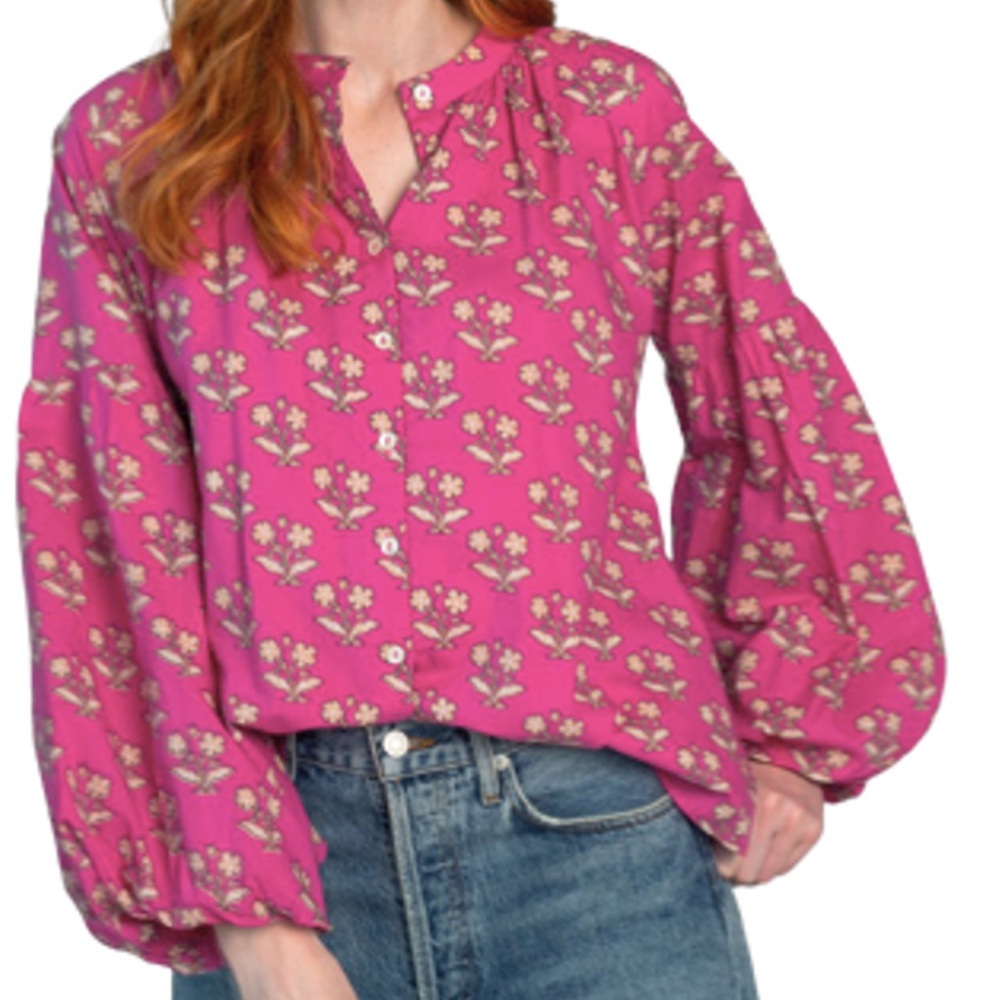 Olivia James The Label Emory Top Blouse botanical plum Floral XS Pink cottage - Picture 14 of 14